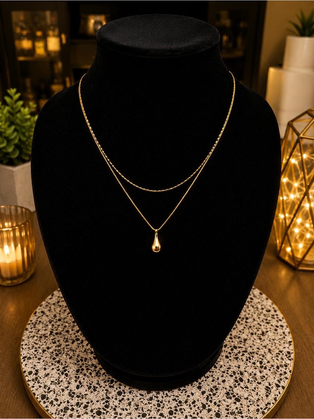 Gold Double-Layer Teardrop Pendant Necklace - Unbranded
